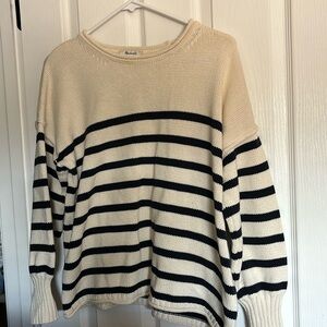 Madewell Conway Pullover Sweater in Stripe in Antique Cream